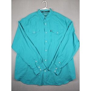 RANK 45 Performance Shirt Men's XXL Teal Pearl Snap Long Sleeve Western